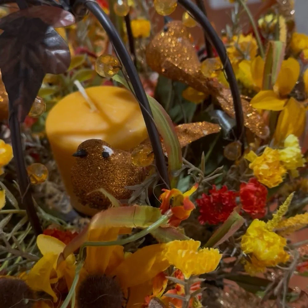 Autumn Floral Arrangement with Candle Holder